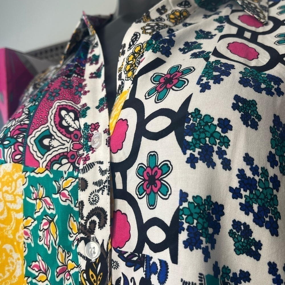 For the Republic Multi‎ Color Dress Size 1X Scarf Patchwork Button Up Collar - Picture 2 of 6